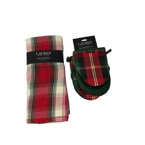 NWT Ralph Lauren Stewart Plaid Kitchen Towels & Mini Mitts Set Christmas Holiday